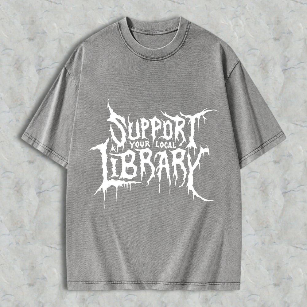 Wardrobecart Support Your Local Library Unisex Washed T-shirt