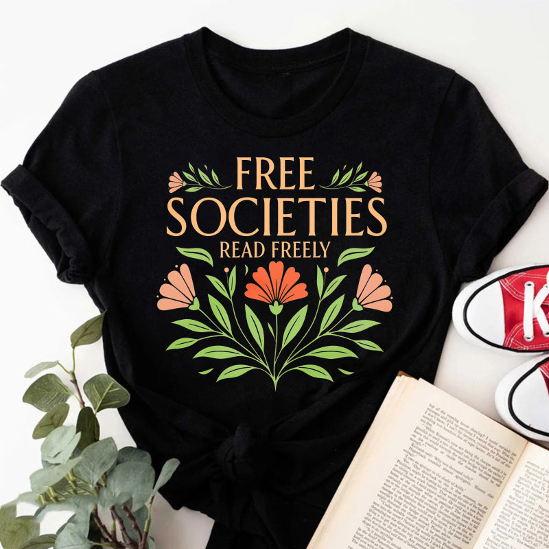 Wardrobecart Free Societies Read Freely Floral Design Unisex Classic T-shirt