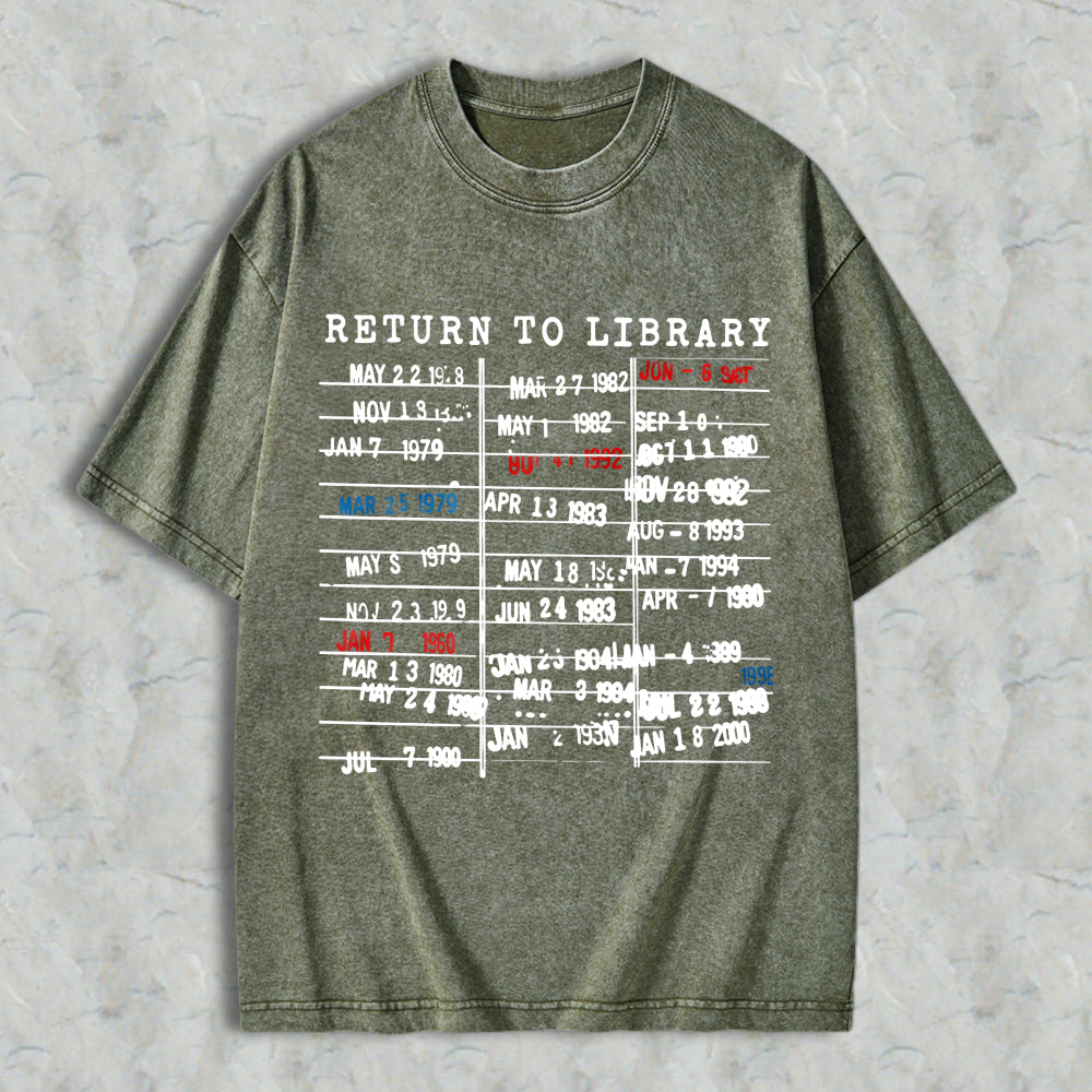Wardrobecart Return To Library Date Stamp Design Unisex Washed T-shirt