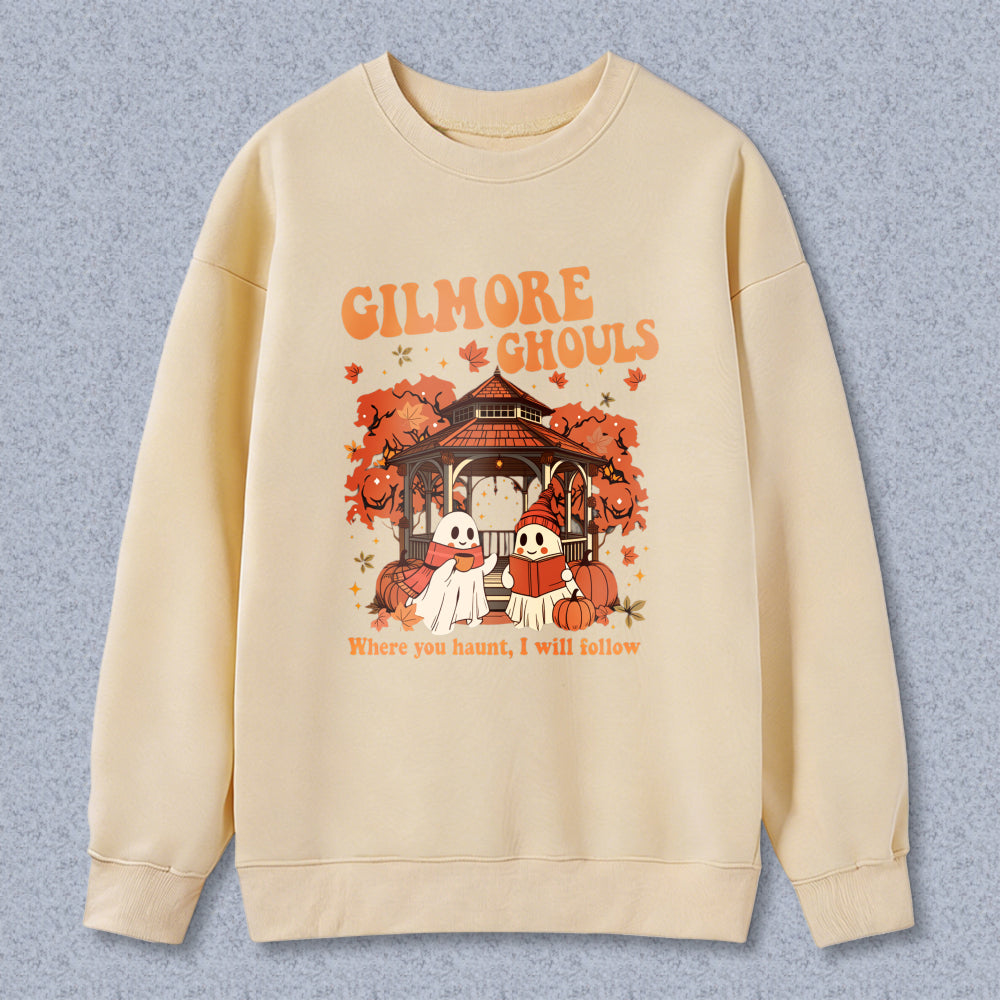 Wardrobecart Gilmore Ghouls Halloween Ghosts Pumpkin Gazebo Autumn Leaves Unisex Classic Sweatshirt