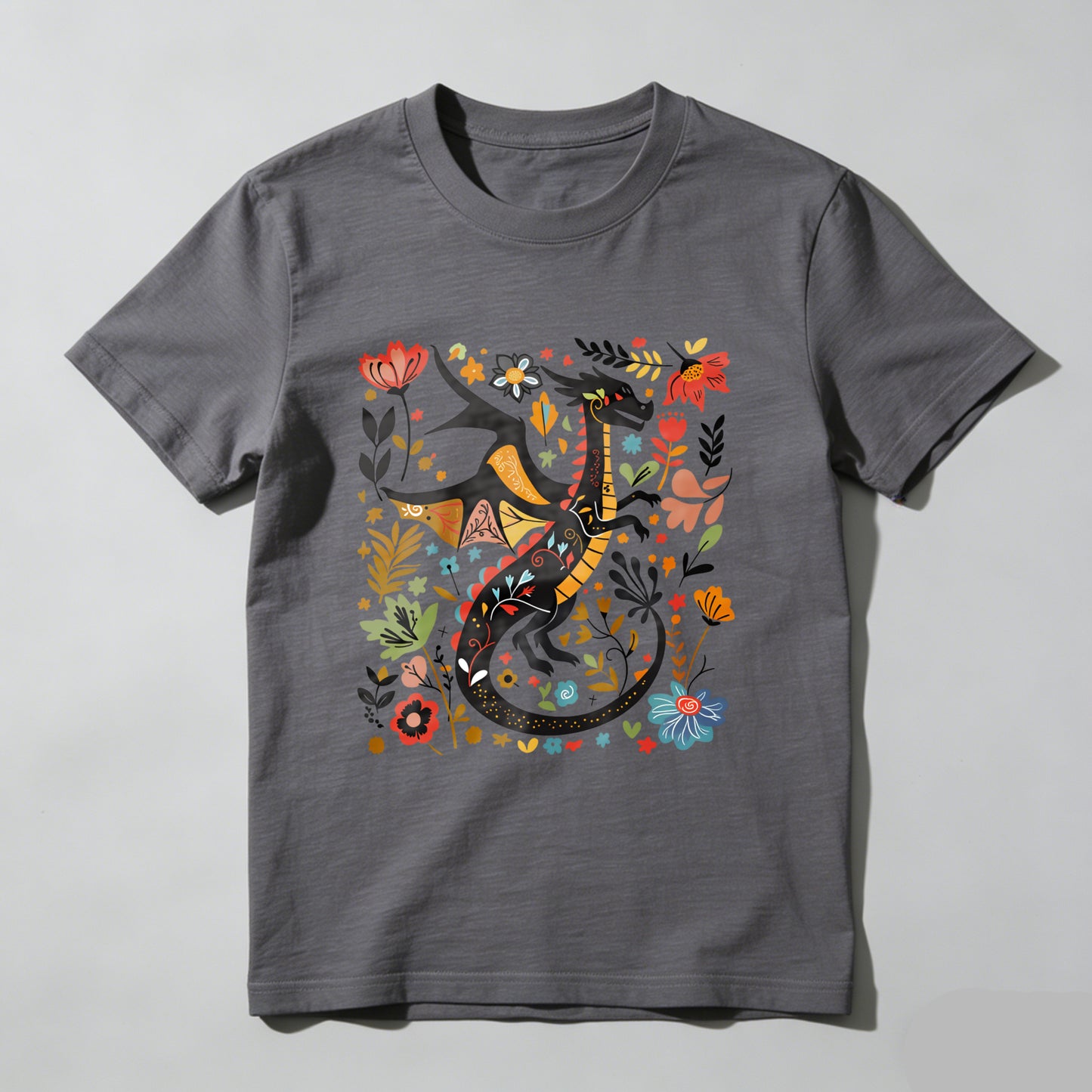 Wardrobecart Colorful Dragon Floral Pattern Design Unisex Classic T-shirt