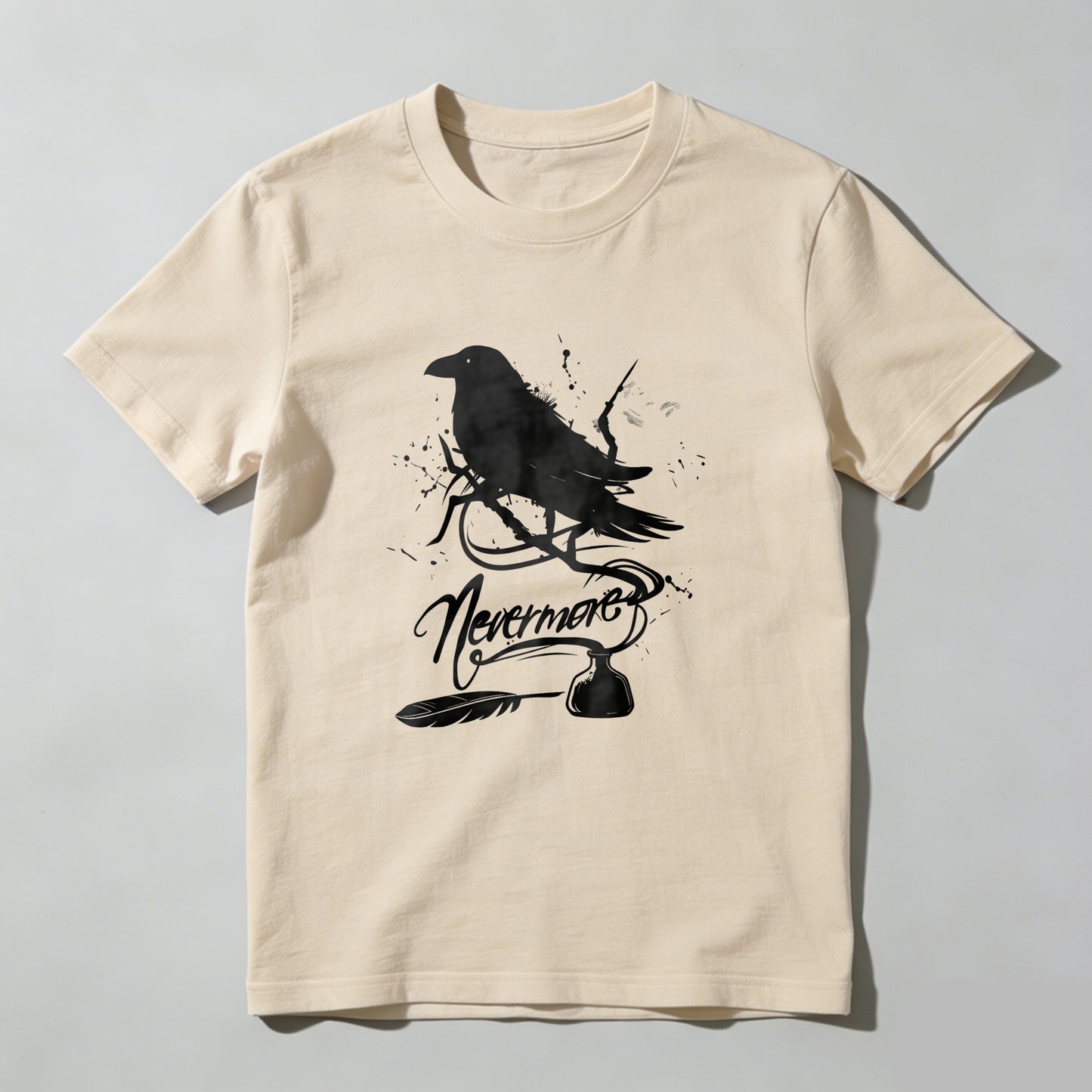 Wardrobecart White Raven Perched On Branch With Nevermore Text Unisex Classic T-shirt