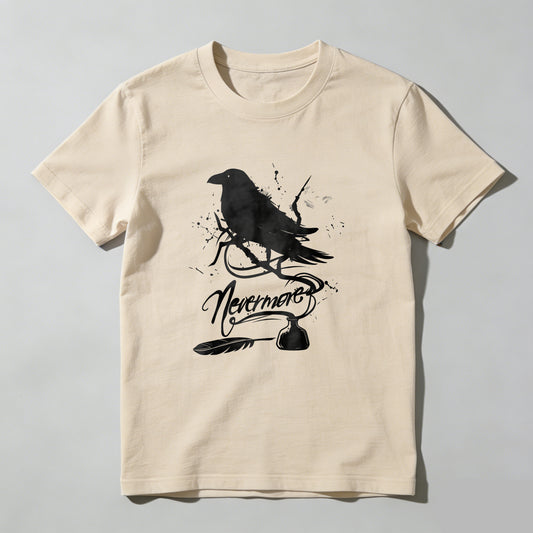 Wardrobecart White Raven Perched On Branch With Nevermore Text Unisex Classic T-shirt
