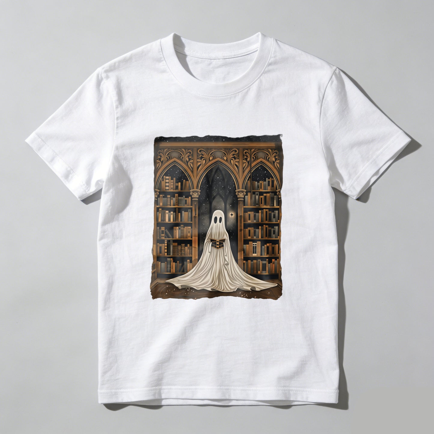 Wardrobecart Ghost In Library With Books And Stars Unisex Classic T-shirt