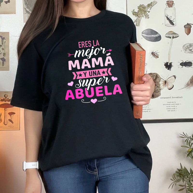 Women'S Black Mother'S Day T-Shirt with Pink Letter Print-Mejor Mama Design, Short Sleeve Crew Neck, Comfortable  , Machine Washable, Perfect Gift for Mom, Allseason Apparel| Mother'S Day Theme| Stretchy Fabric