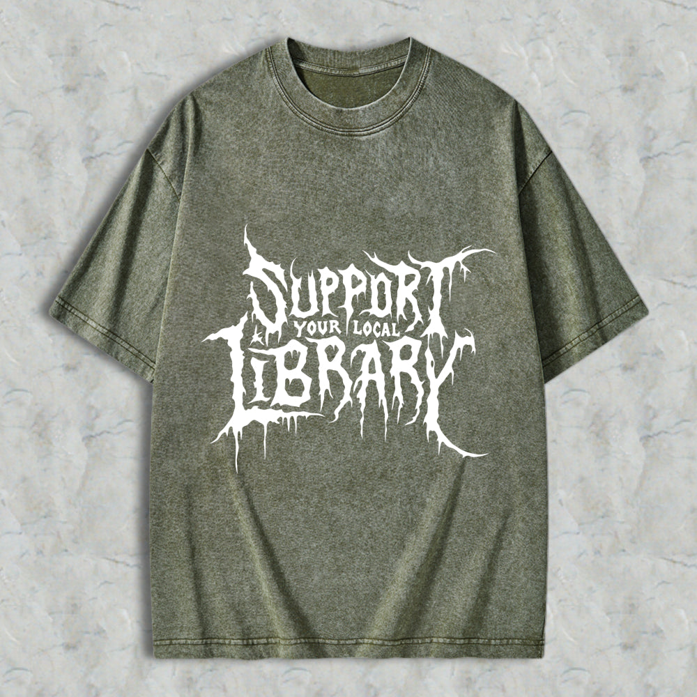 Wardrobecart Support Your Local Library Unisex Washed T-shirt