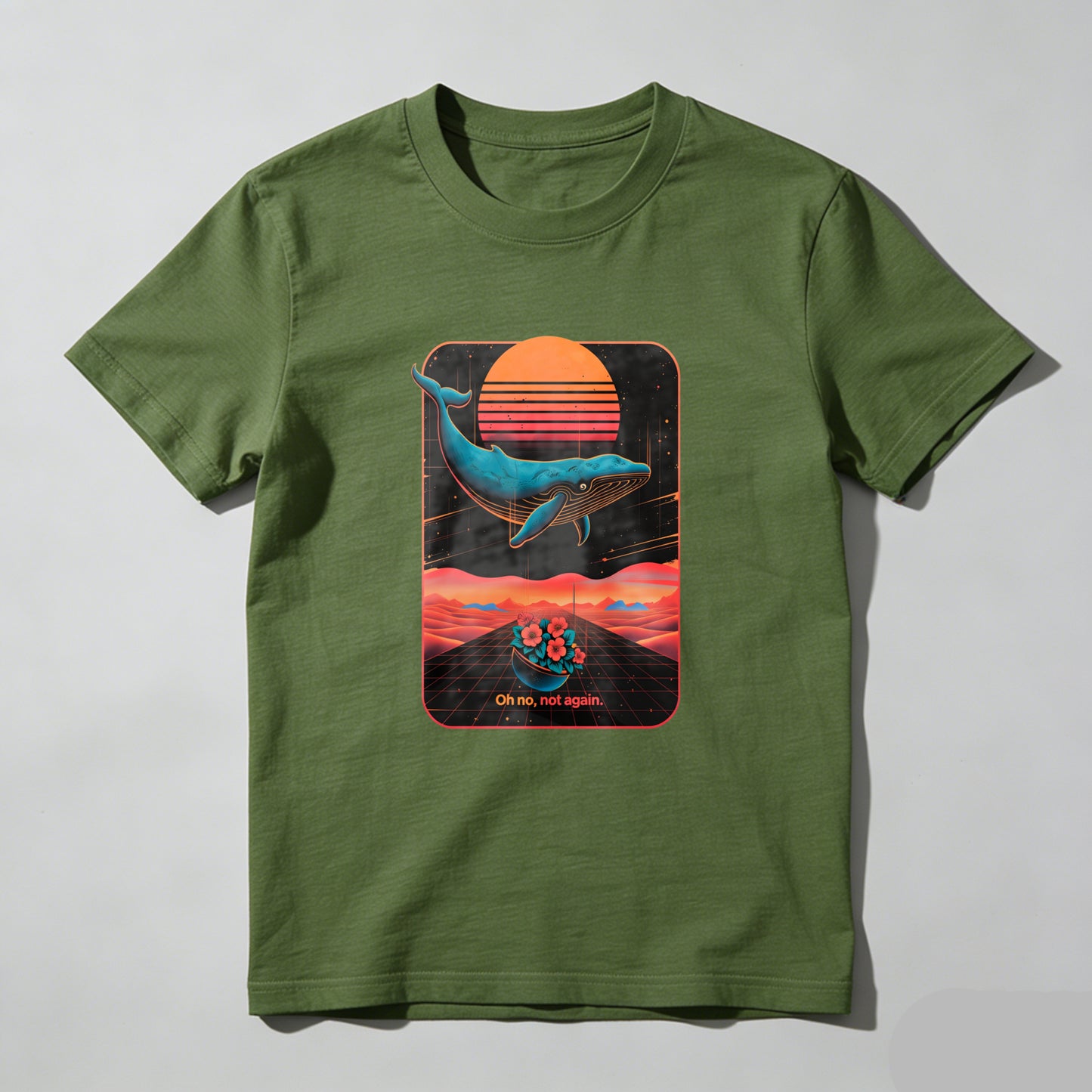 Wardrobecart Whale Sunset Grid Flowers Text Unisex Classic T-shirt