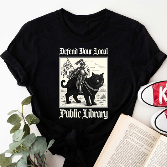 Wardrobecart Defend Your Local Public Library Cat Knight Unisex Classic T-shirt