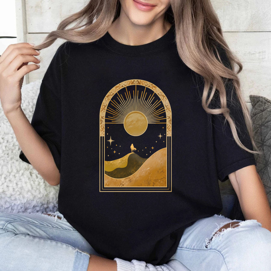Wardrobecart Sunset Landscape With Stars And Camel Unisex Classic T-shirt