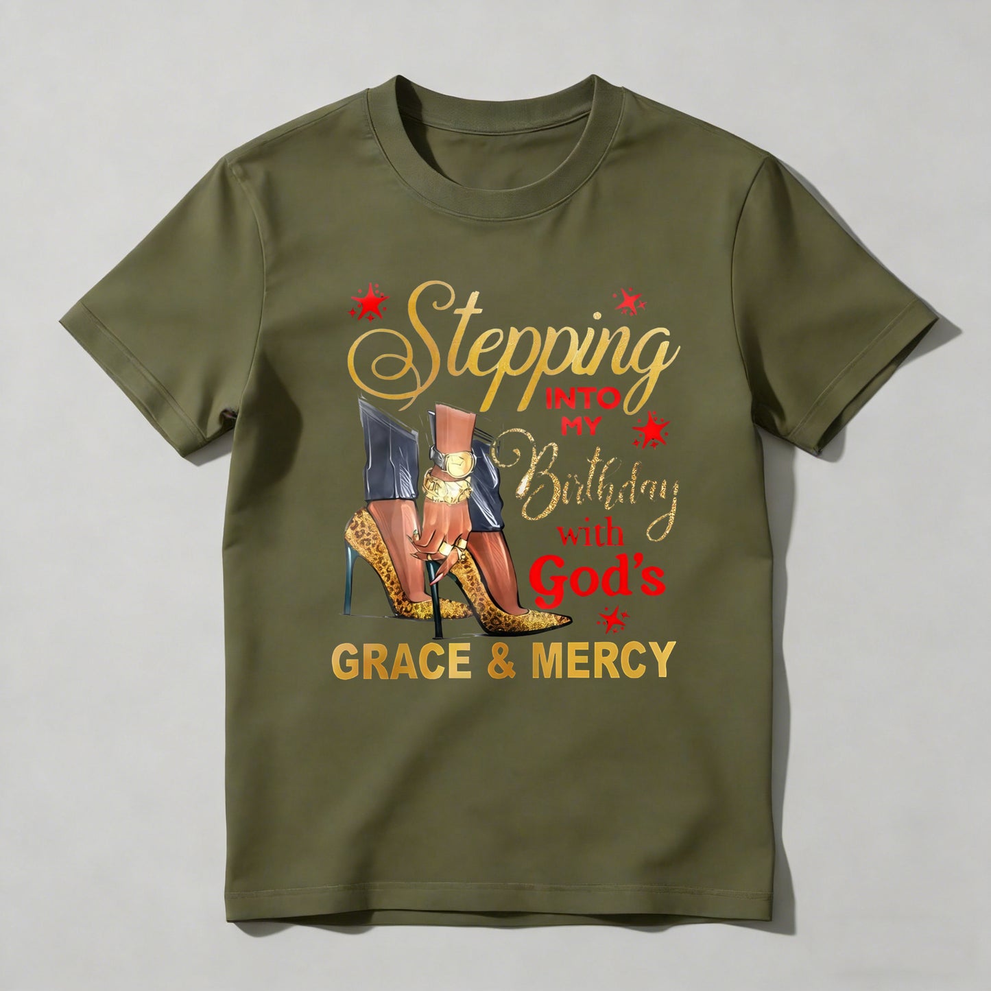 Stepping Into My Birthday With Gods Grace And Mercy Women High Heels T-shirt