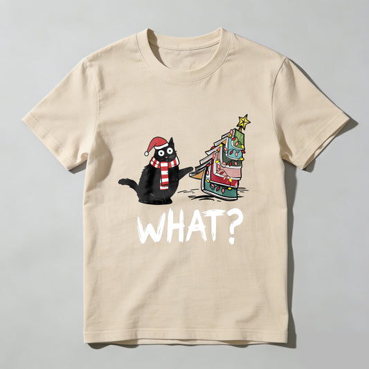 Wardrobecart Cat Wearing Santa Hat And Scarf   Christmas Tree Made Of Books   What Question Mark Below Unisex Classic T-shirt