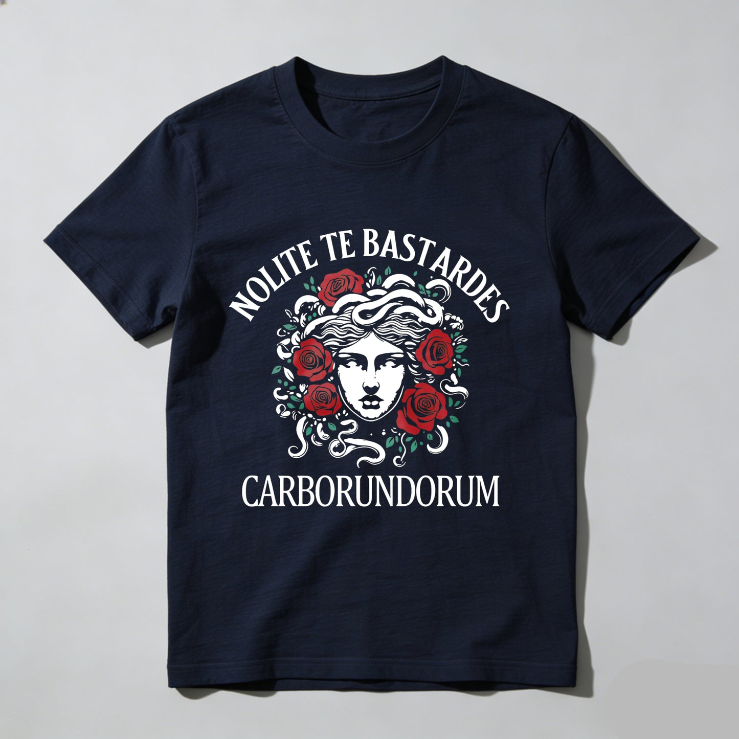Wardrobecart Nolite Te Bastardes Carborundorum Medusa With Roses And Latin Text Unisex Classic T-shirt
