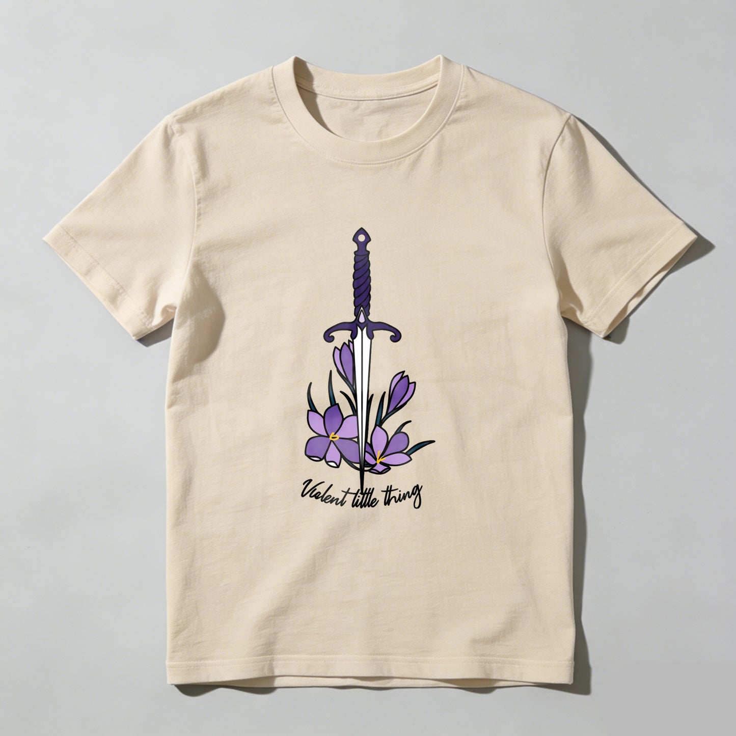 Wardrobecart Sword With Purple Flowers And Text Unisex Classic T-shirt