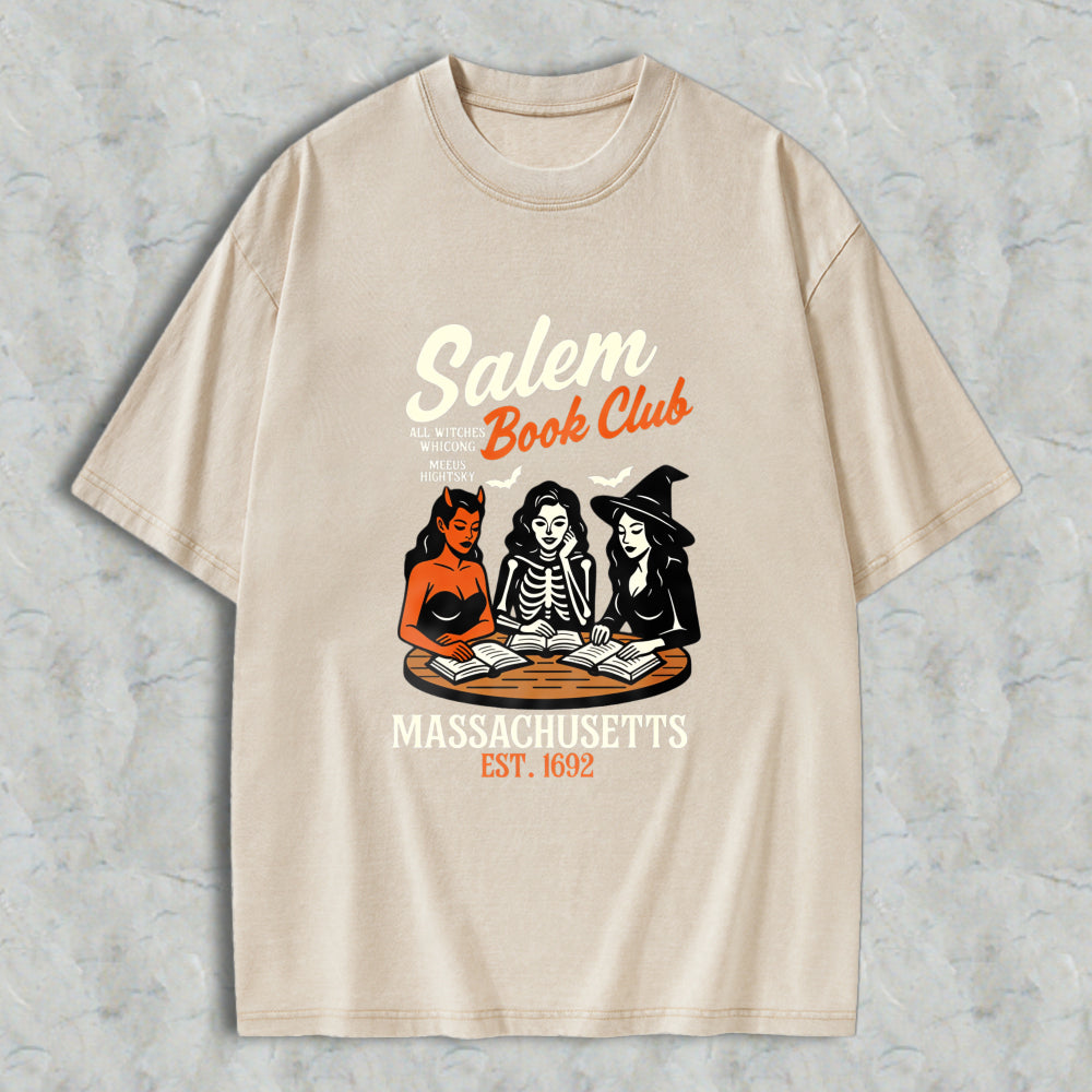 Wardrobecart Salem Book Club Witch Reading Books Massachusetts Est 1692 Unisex Washed T-shirt