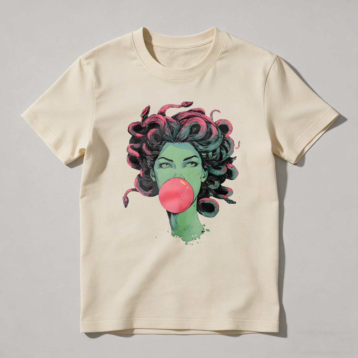 Green Woman With Pink Hair Blowing Bubblegum T-shirt