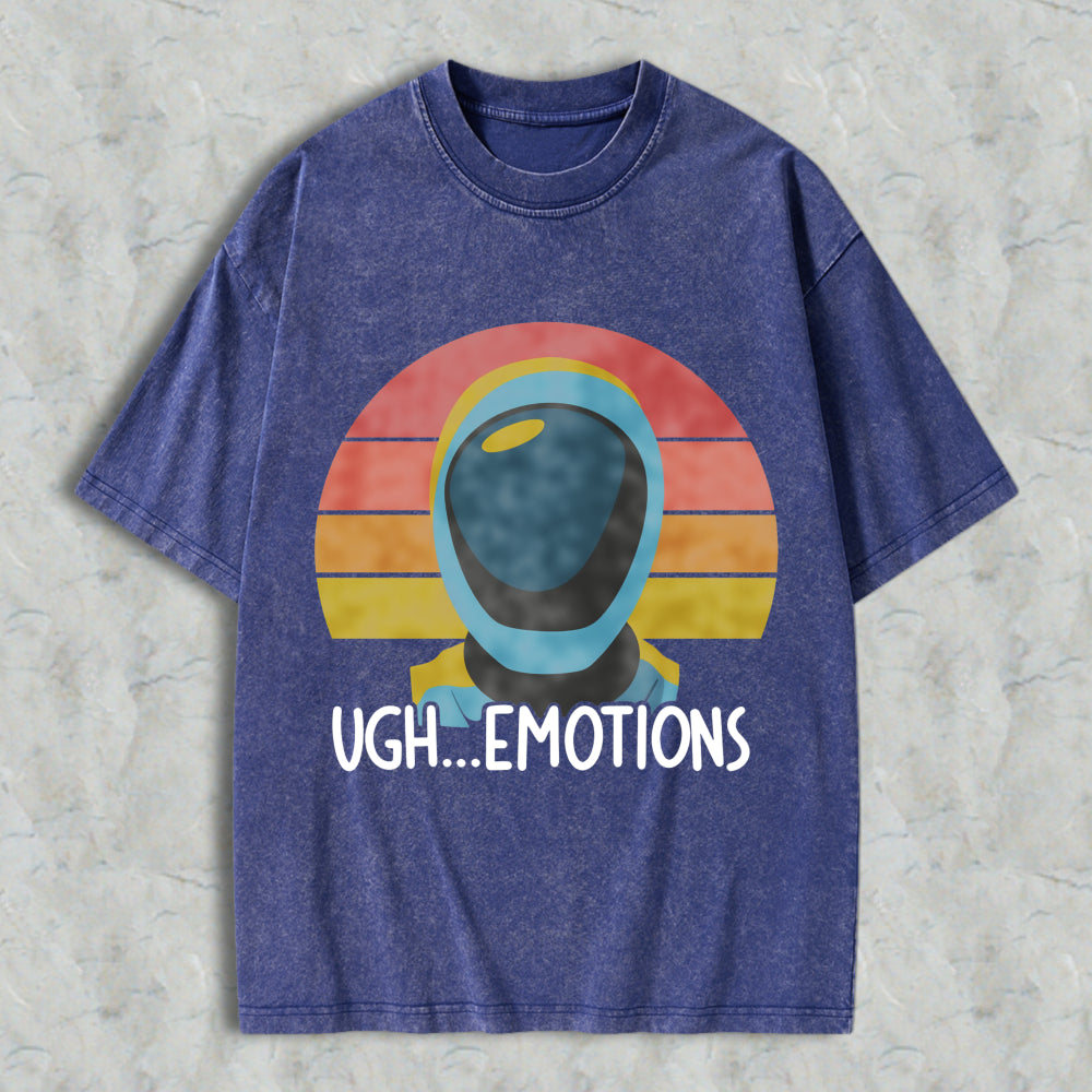 Wardrobecart Astronaut Helmet With Retro Sunset And Text Ugh Emotions Unisex Washed T-shirt