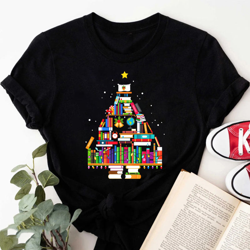 Wardrobecart Books Form Christmas Tree Pattern Unisex Classic T-shirt
