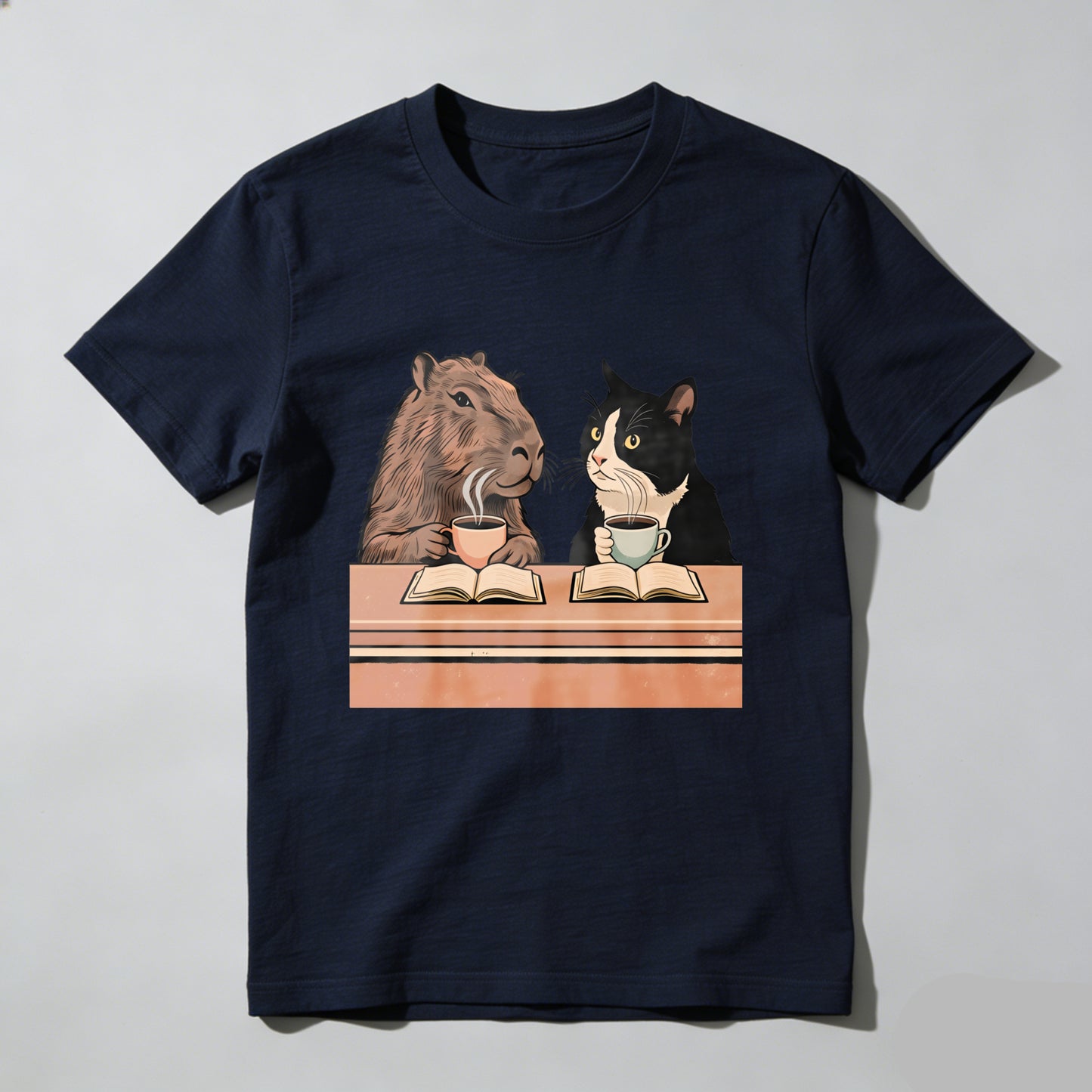 Wardrobecart Capybara And Cat Reading Books With Tea Unisex Classic T-shirt