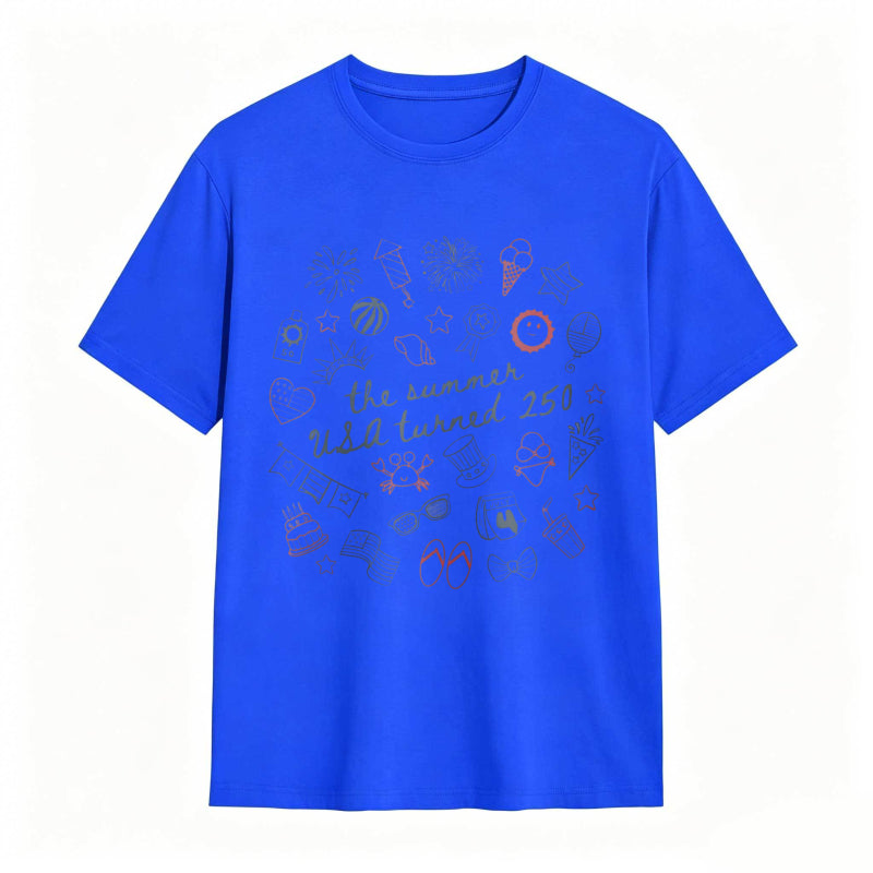Summer Usa 250th Anniversary Celebration With Icons And Text T-shirt