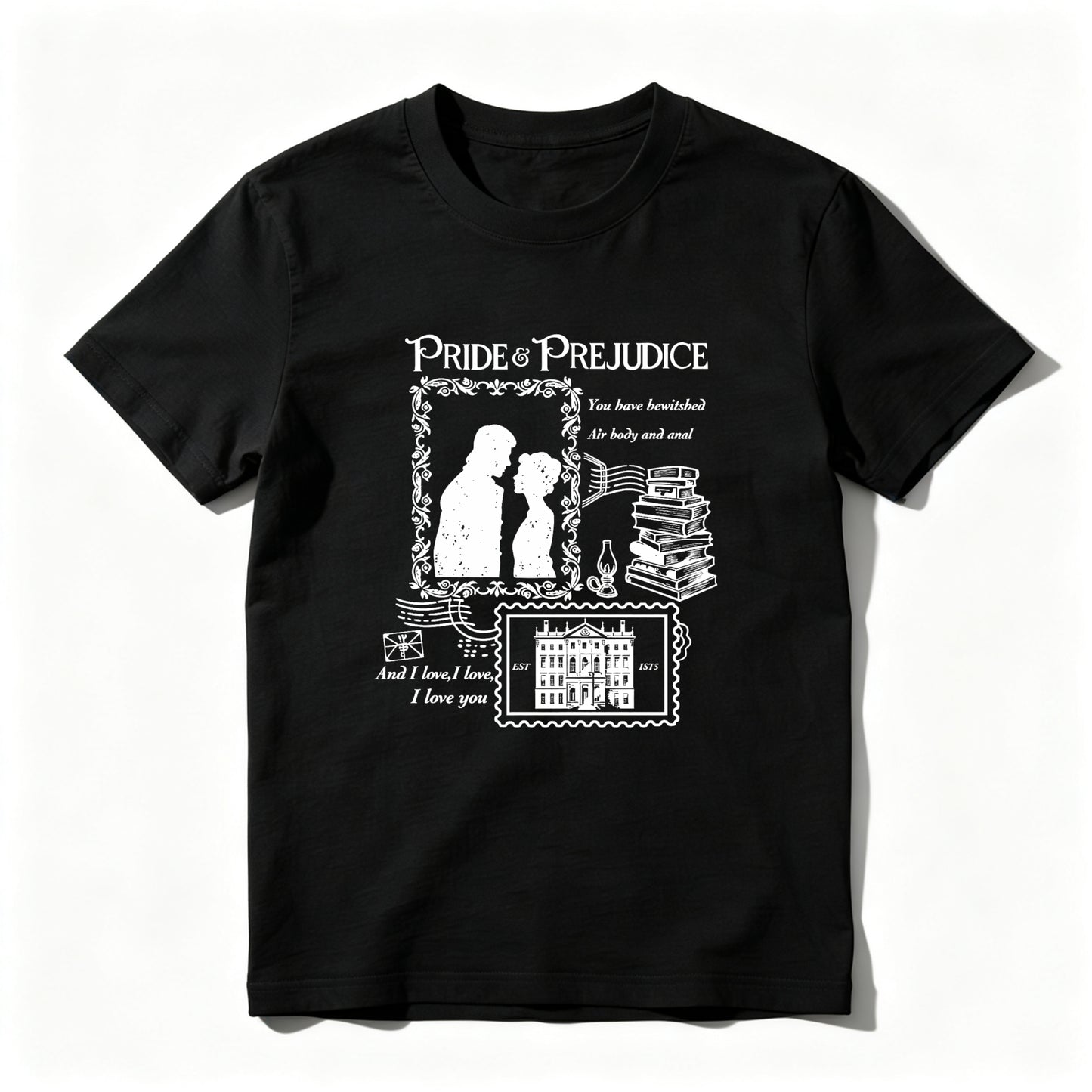 Wardrobecart Pride And Prejudice Couple With Books And House Unisex Classic T-shirt