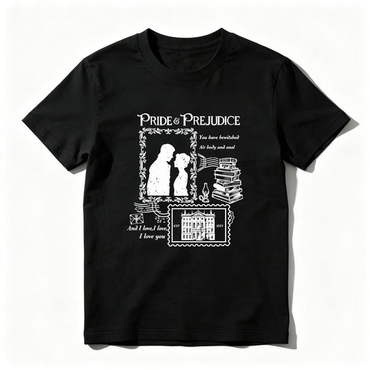 Wardrobecart Pride And Prejudice Couple With Books And House Unisex Classic T-shirt