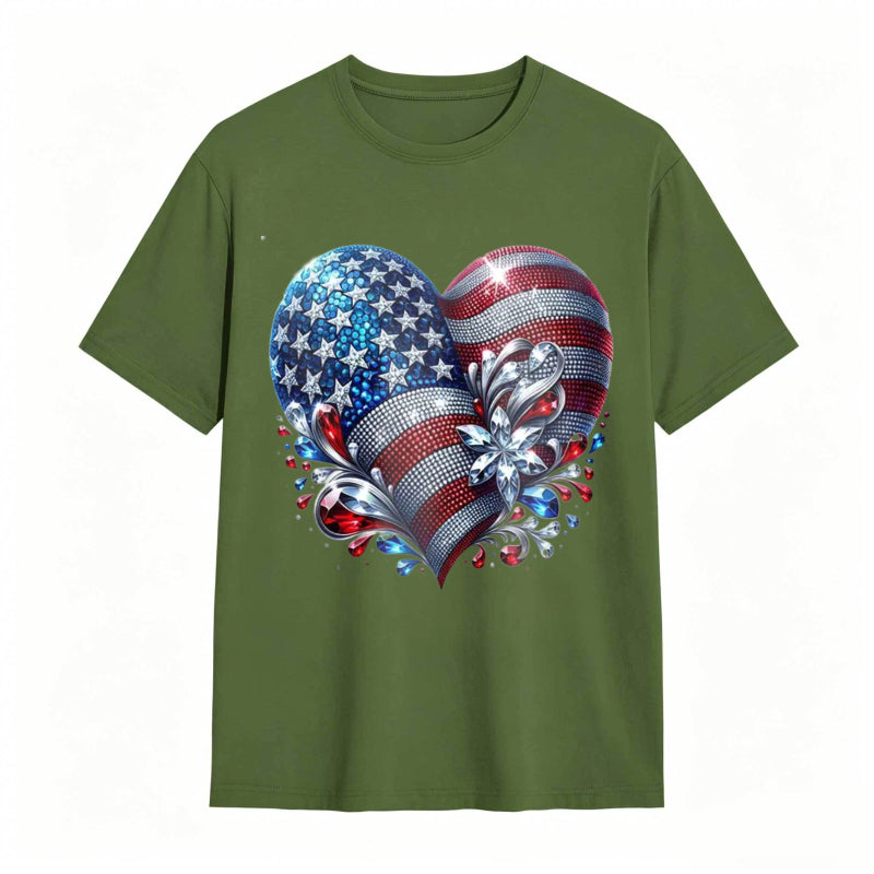 American Flag Heart Design Cotton Casual T-shirt