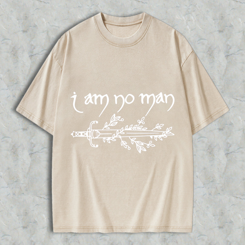 Wardrobecart I Am No Man Sword And Leaves Design Unisex Washed T-shirt