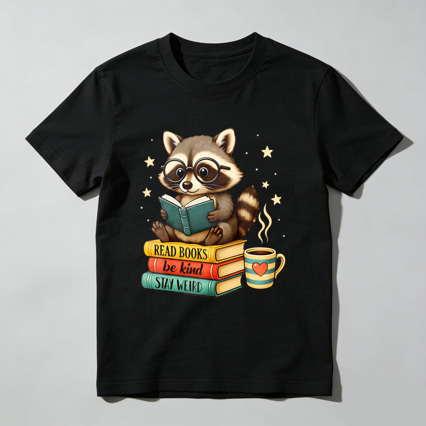 Wardrobecart Raccoon Reading Books With Coffee And Stars Unisex Classic T-shirt