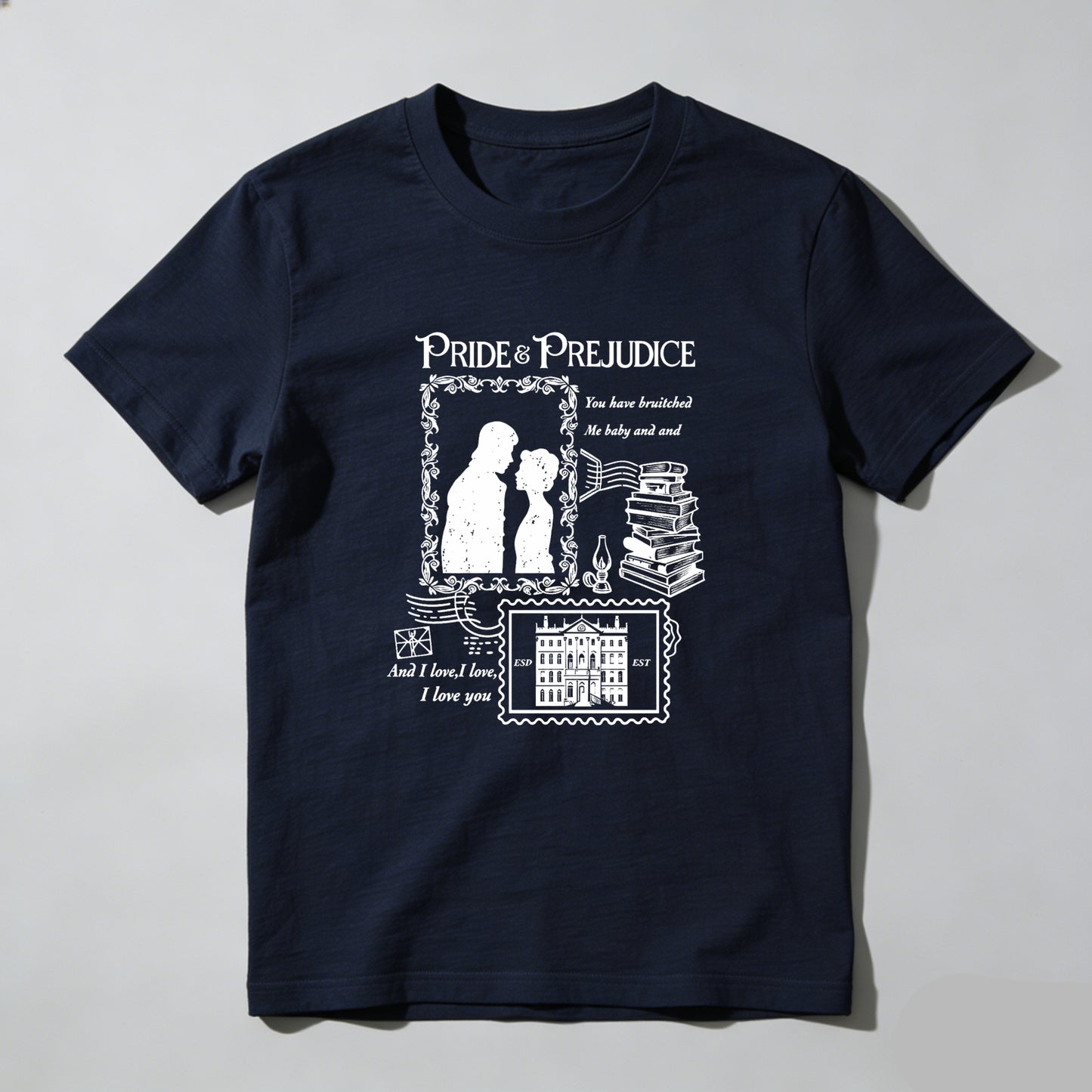Wardrobecart Pride Prejudice Couple Books Mansion Quote Unisex Classic T-shirt