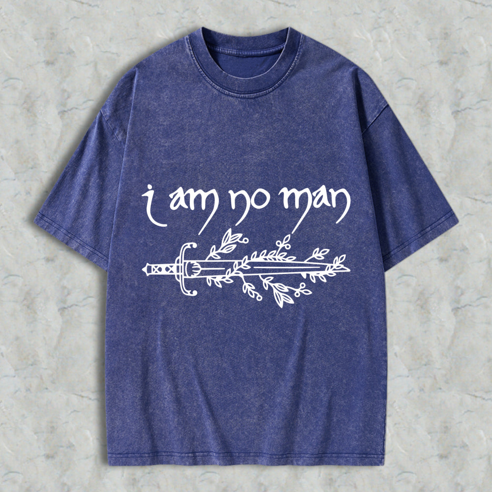 Wardrobecart I Am No Man Sword And Leaves Design Unisex Washed T-shirt