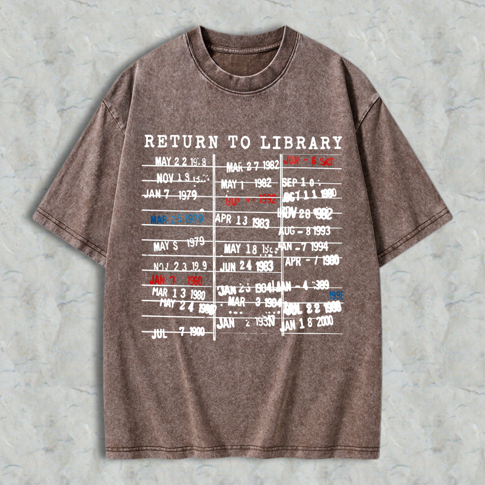 Wardrobecart Return To Library Date Stamp Design Unisex Washed T-shirt