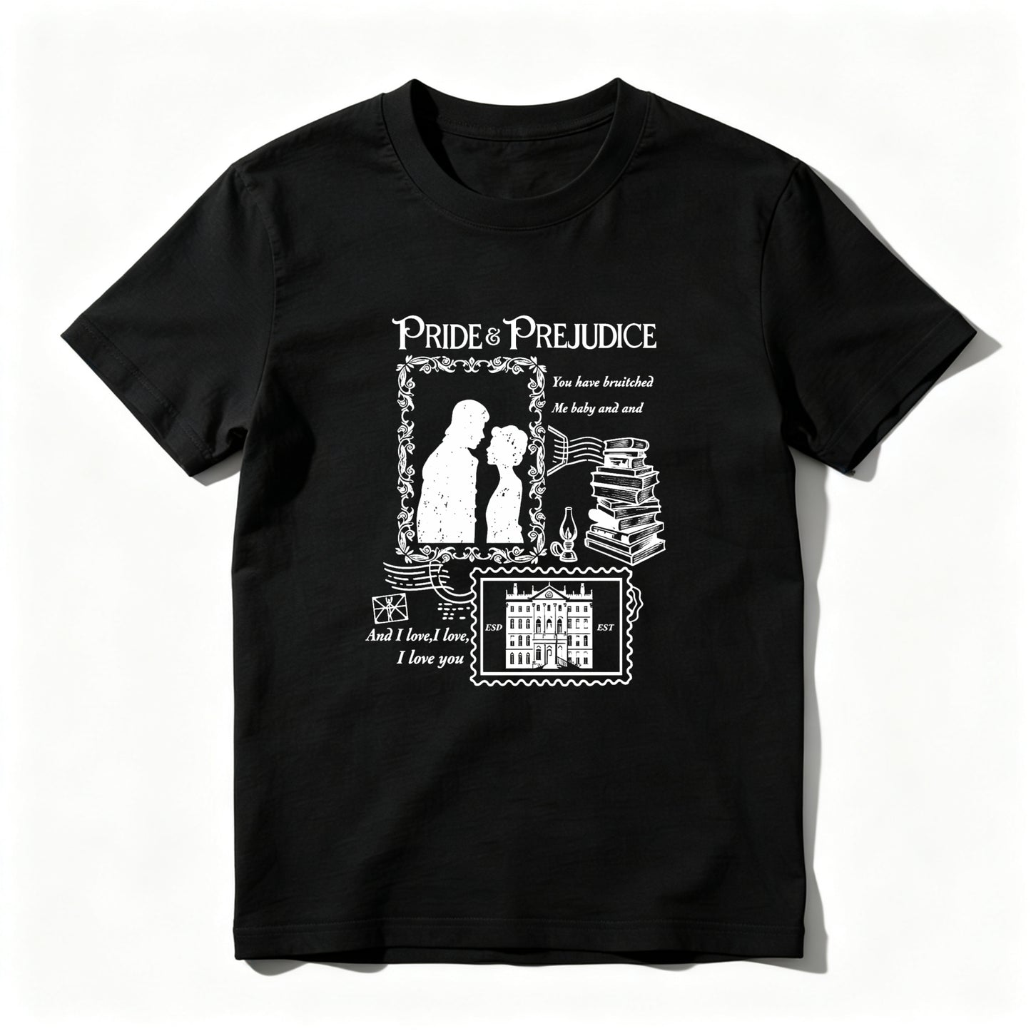 Wardrobecart Pride Prejudice Couple Books Mansion Quote Unisex Classic T-shirt