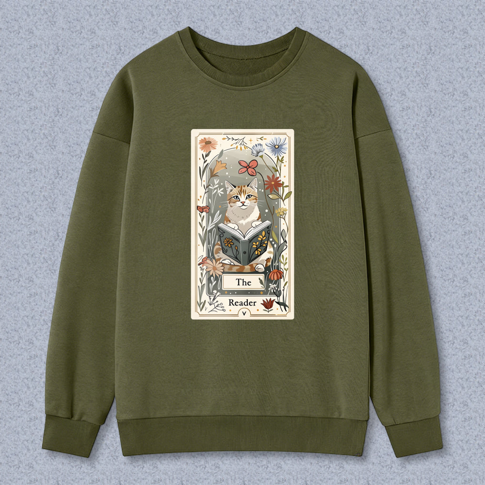 Wardrobecart Cat Reading Book Floral Frame The Reader Unisex Classic Sweatshirt