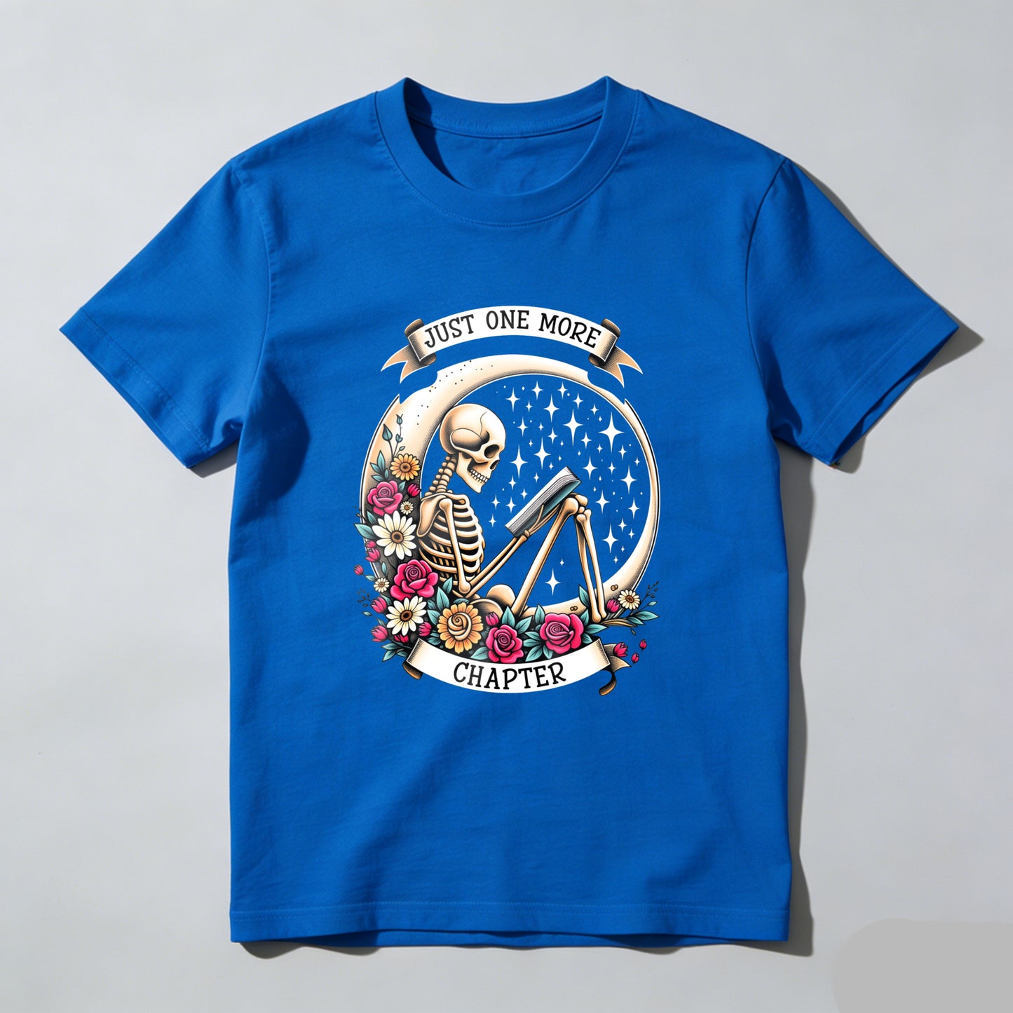 Wardrobecart Skeleton Reading Book With Flowers And Stars Unisex Classic T-shirt