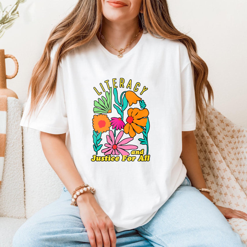 Wardrobecart Literacy And Justice For All Floral Design Unisex Classic T-shirt