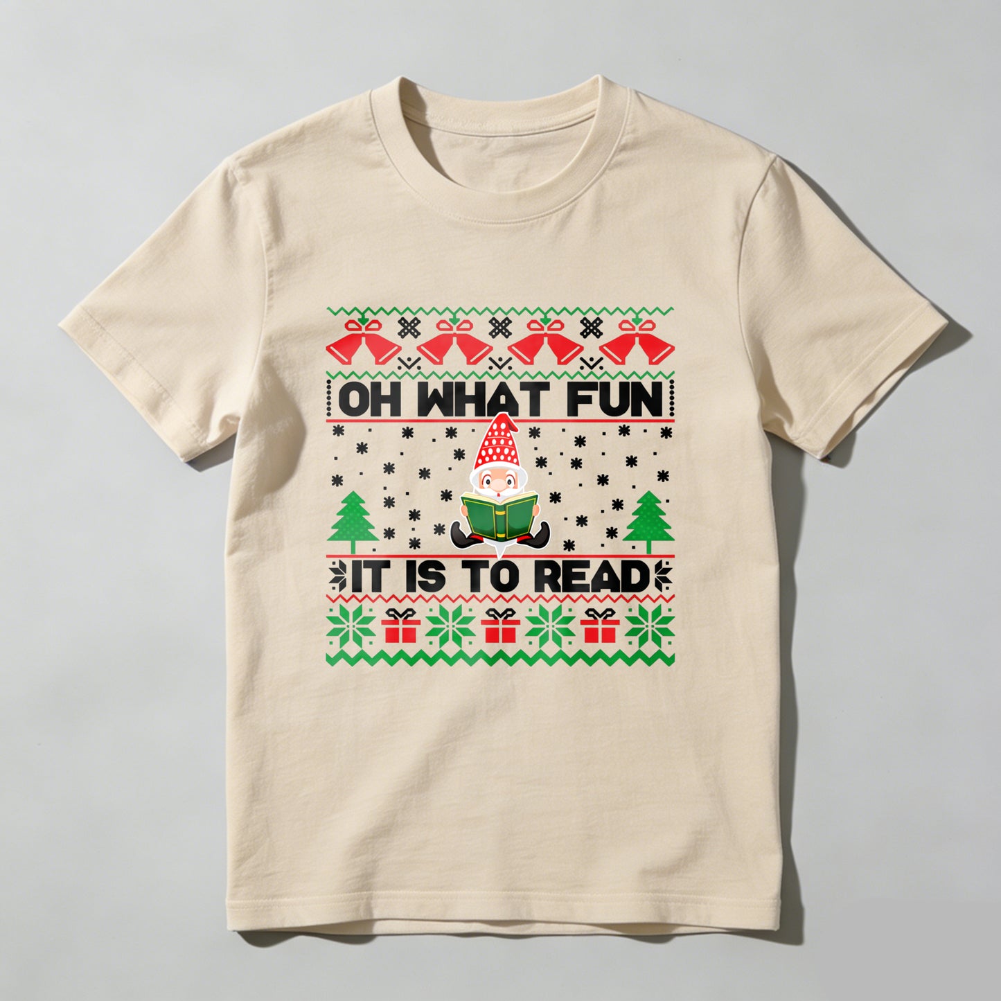 Wardrobecart Elf Reading Book Christmas Pattern Unisex Classic T-shirt