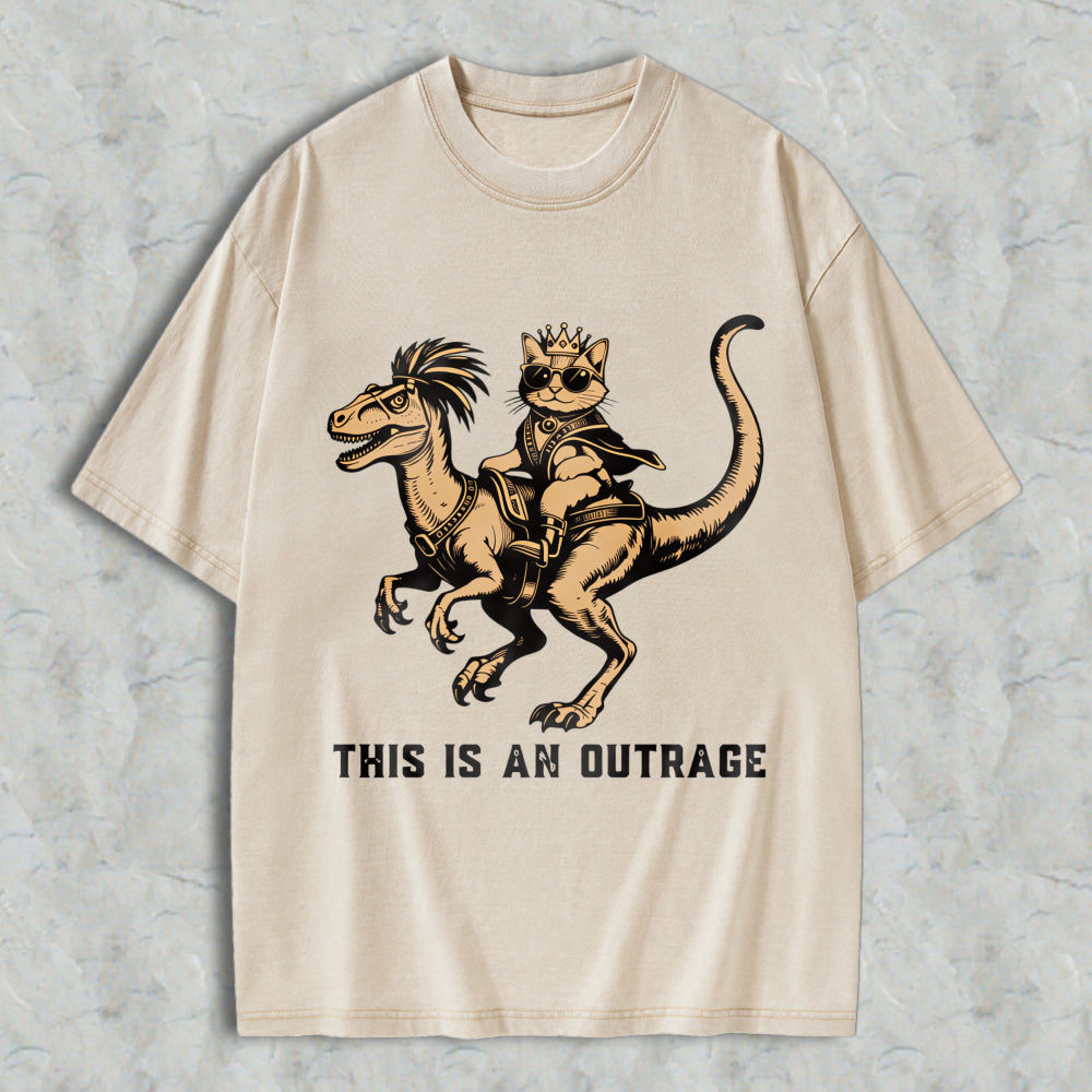 Wardrobecart Cat Riding Dinosaur With Crown And Sunglasses Unisex Washed T-shirt