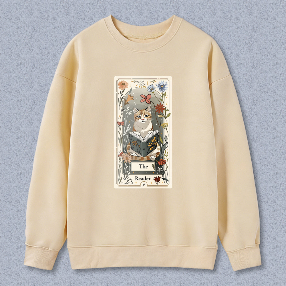Wardrobecart Cat Reading Book Floral Tarot Card Design The Reader Unisex Classic Sweatshirt