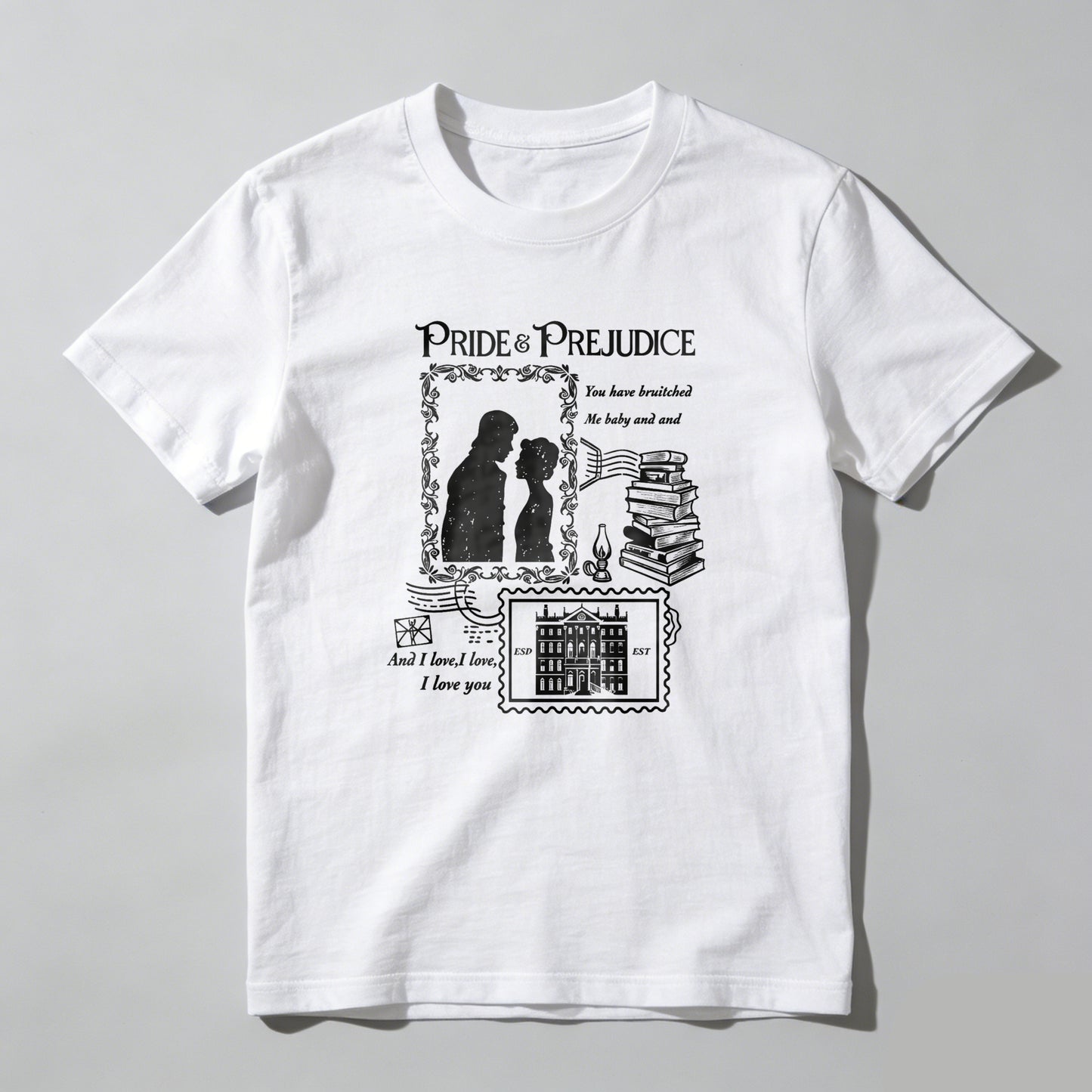 Wardrobecart Pride Prejudice Couple Books Mansion Quote Unisex Classic T-shirt