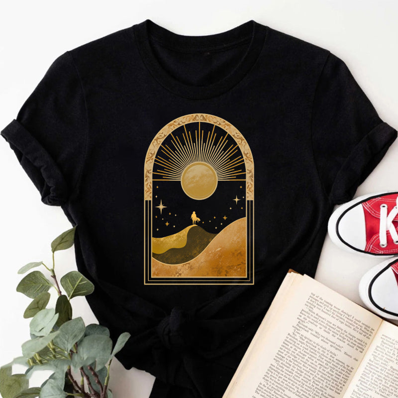 Wardrobecart Sunset Landscape With Stars And Camel Unisex Classic T-shirt