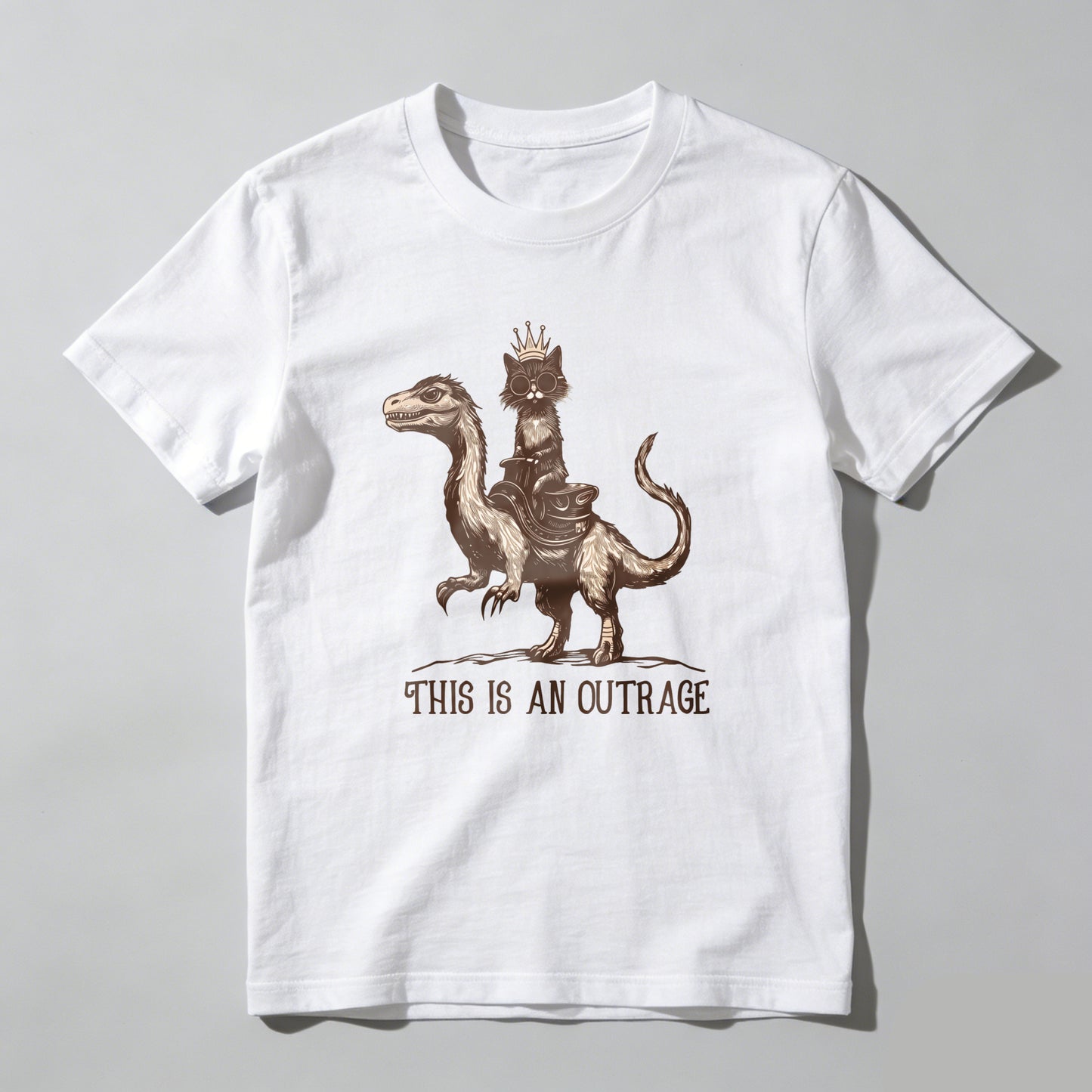 Wardrobecart Cat King Riding Dinosaur This Is An Outrage Unisex Classic T-shirt