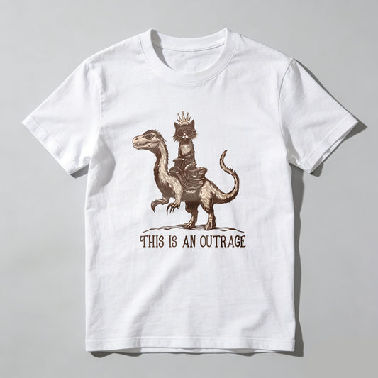 Wardrobecart Cat King Riding Dinosaur This Is An Outrage Unisex Classic T-shirt