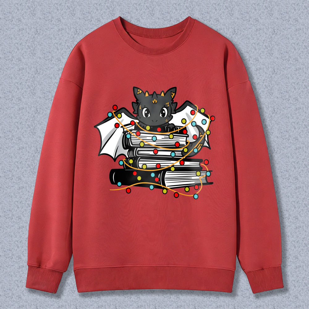 Wardrobecart Dragon On Books With Christmas Lights Unisex Classic Sweatshirt