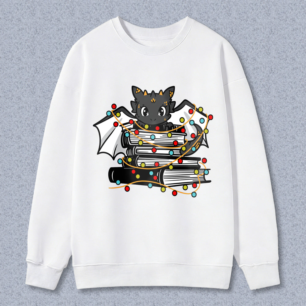 Wardrobecart Dragon On Books With Christmas Lights Unisex Classic Sweatshirt