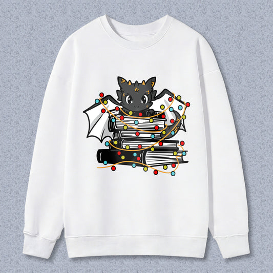 Wardrobecart Dragon On Books With Christmas Lights Unisex Classic Sweatshirt