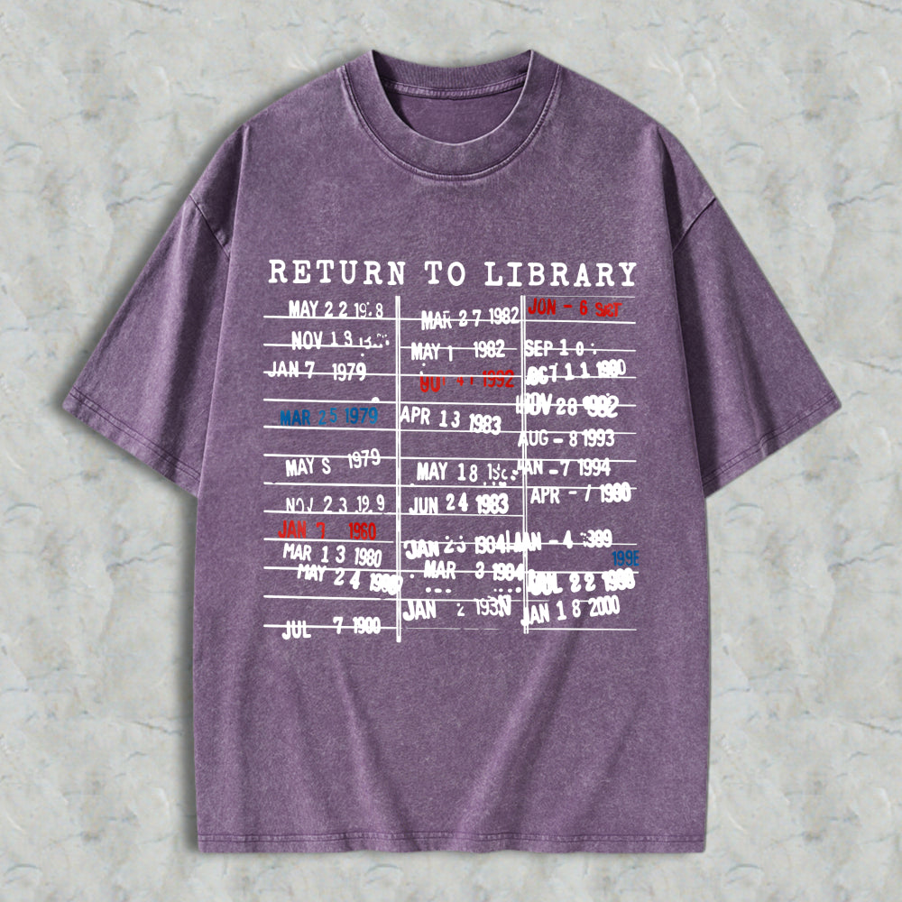 Wardrobecart Return To Library Date Stamp Design Unisex Washed T-shirt