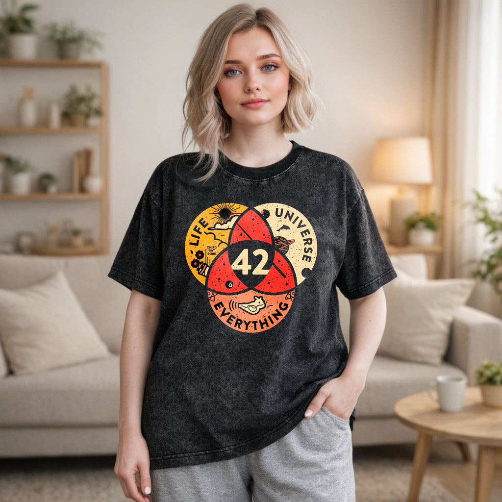 Wardrobecart Venn Diagram Life Universe Everything 42 Unisex Washed T-shirt
