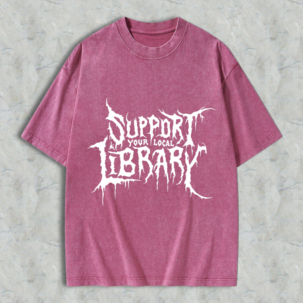 Wardrobecart Support Your Local Library Unisex Washed T-shirt
