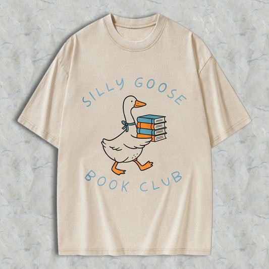 Wardrobecart Silly Goose Book Club Graphic Unisex Washed T-shirt