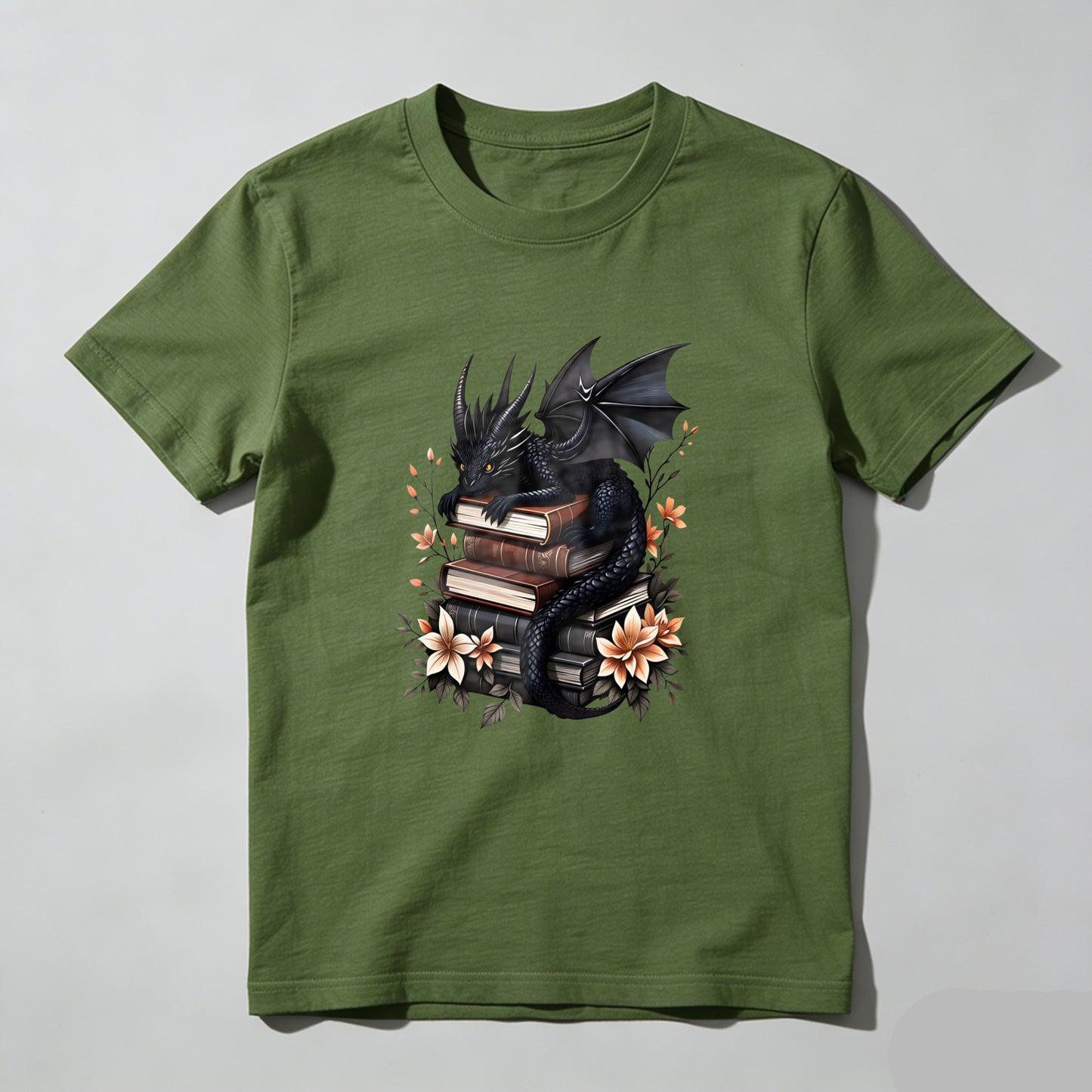 Wardrobecart Dragon Reading Books With Flowers Unisex Classic T-shirt